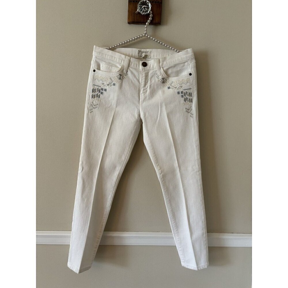 Current Elliott Womens Size 28 The Stiletto Dirty White With Embroidery Jeans